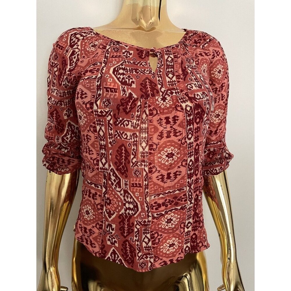 LUCKY BRAND Aztec Floral BOHO Western Blouse Cottagecore XS Heritage Classic